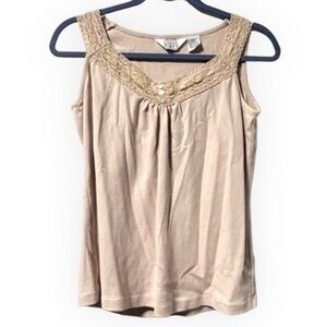 Vintage Keren Hart Beige Lace Tank Top Women’s Size Small Boho Y2K Coquette